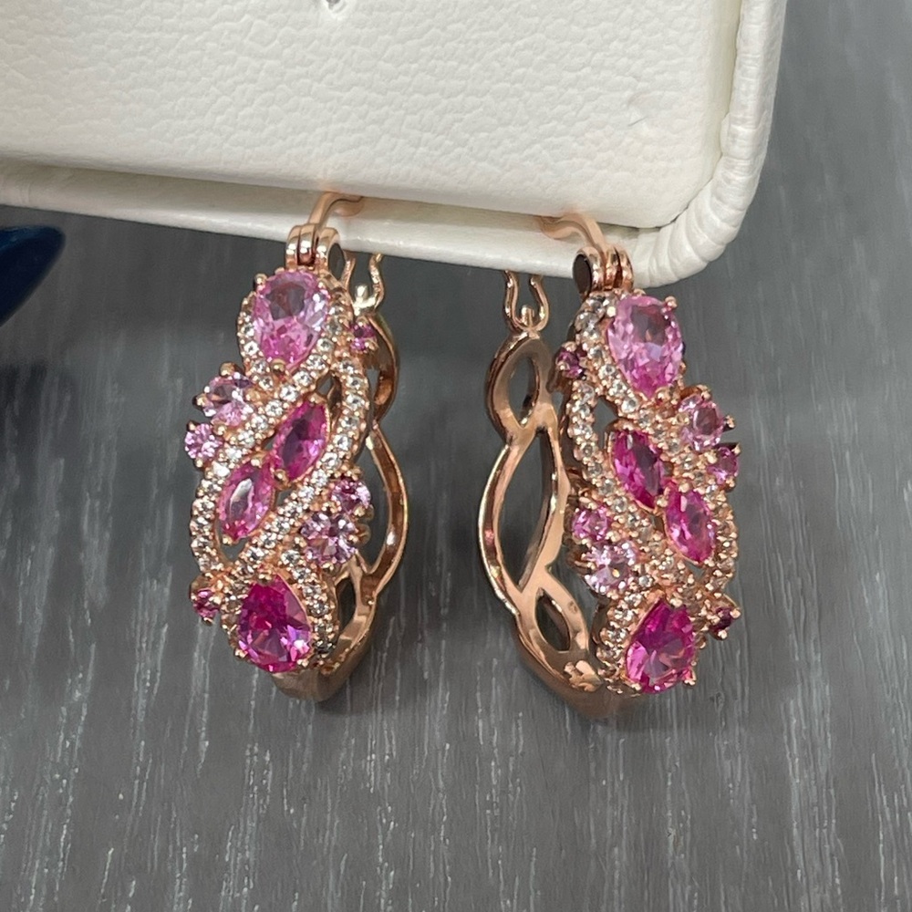 Pink sapphire and rose gold hoop earrings - 3.30 ct nwot